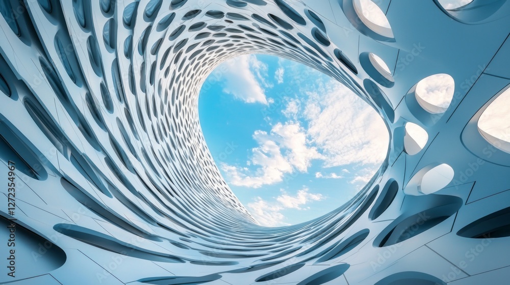Poster unique patterns and textures emerge from the building’s wall, creating an optical illusion that guid