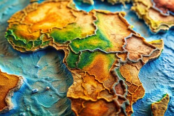 Naklejka premium Macro Bas-Relief: African Earth Texture, Detailed Close-Up on White
