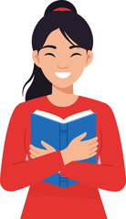 Obraz premium Smiling woman reading a book in a flat design vector illustration