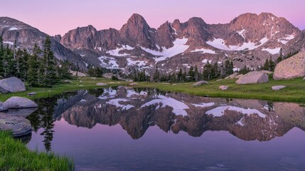 Obraz premium Mountain Reflection in Still Alpine Lake at Sunset