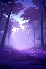 Obraz premium Enchanted Purple Forest Path: A Mystical Digital Painting