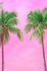 Pink Paradise: Twin Palm Trees Against a Vibrant Sunset Sky