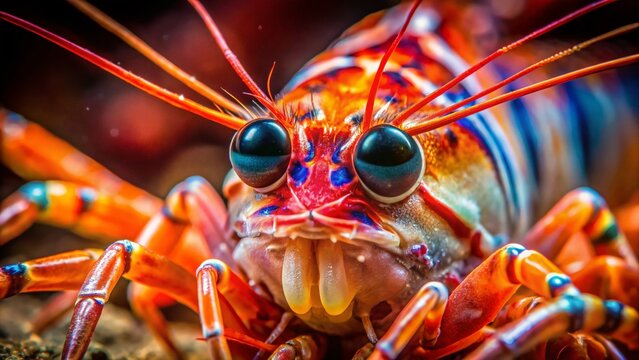 Macro Close-Up of Gamba Shrimp, Detailed Texture and Color, Aquatic Life Photography