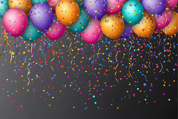 Party template with balloons, streamers, and confetti isolated on a transparent background