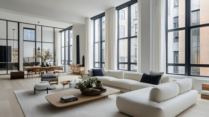 Scandinavian-inspired home interior with light oak flooring, soft furnishings, and a clutter-free layout for a harmonious design