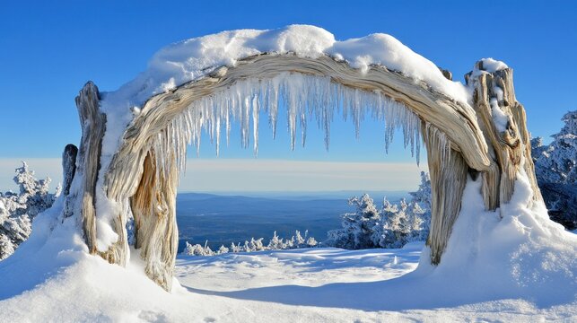 Winter Wonderland: A Snowy Archway to Mountain Vista