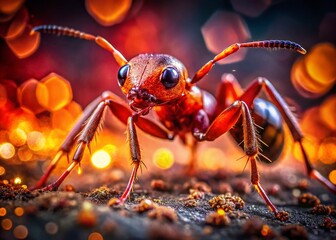 Fototapeta premium Macro Fire Ant Attacking, Detailed Close-up of Insect in Action, Nature Photography