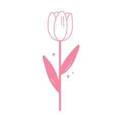 Tulip flower line art. Minimalist contour drawing. Botanical hand drawn element. Blossom illustration design for logo, wedding, invitation, decor. Vector isolated on white.