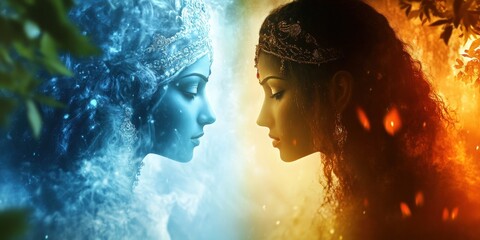 Contrasting feminine figures embodying light and darkness