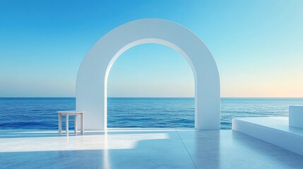 Serene Coastal Archway Overlooking Calm Sea Minimalist Design