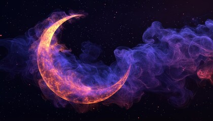 Obraz premium Glowing Crescent Moon in a Starry Night Sky