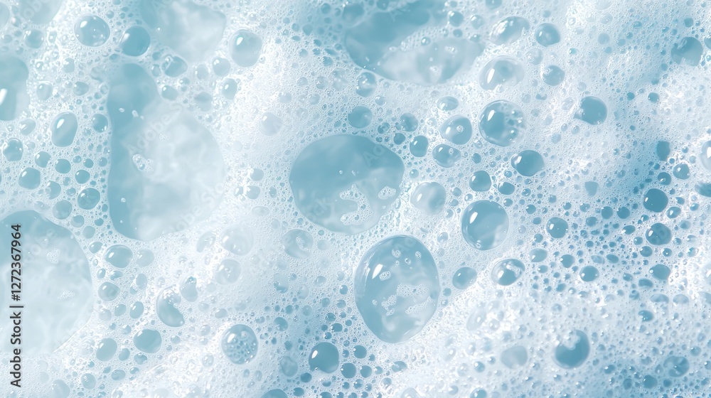 Poster Gentle swirls of soap foam create a calming texture in soft blue hues, inviting touch and evoking a sense of cleanliness and refreshment. Perfect for enhancing any self-care experience