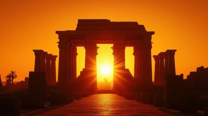 Fototapeta premium Ancient Temple Ruins Sunset Golden Light