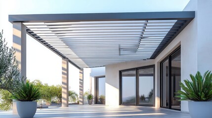 Modern Outdoor Patio with Stylish Pergola and Minimalist Design for Relaxation and Luxury