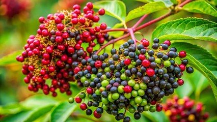 Obraz premium Macro Photography: Elderberry Branch Before Harvest - Close-up Detail