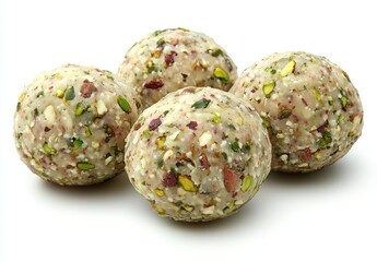 Obraz premium Delicious and Nutritious Energy Balls Made with Nuts, Seeds, and Dried Fruits in a Studio Setting for Healthy Snack Promotion