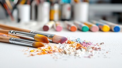 Artist's paintbrushes and pigments on canvas