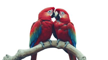 Tropical wildlife macaw parrots in affectionate embrace