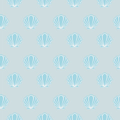 Blue and white seashell vector seamless pattern
