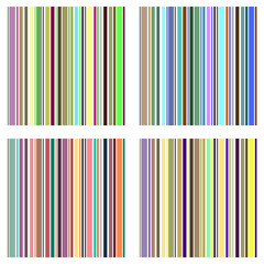 Set of samless patterns with variable width vertical stripes. Collection of striped abstract backgrounds of different color themes. Multicolored line art. 