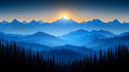 Obraz premium Majestic Blue Mountains at Sunset: A Serene Landscape