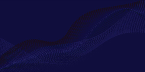 Flowing dots particles wave pattern halftone gradient curve shape isolated on blue background. Vector in concept of technology, science, music, modern.