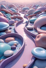 Fototapeta premium Vibrant Fantasy Landscape with Pink and Blue Rocks