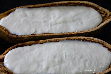 Traditional cupuaçu cream, cupuaçu mousse served in the fruit shell with grated chocolate