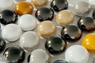 Collection of shiny, glossy buttons in various colors for crafts and sewing projects