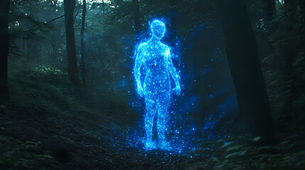 Bioluminescent forest spirit in enchanted woods. Bioluminescent Forest Spirits. Illustration
