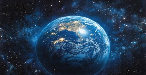 Earth from Space Breathtaking View Hyper-Realistic Dark Night Urban Glow Cosmic Background