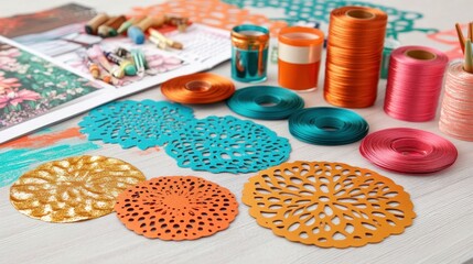 Crafting colorful doilies with threads and pastel colors, for art and creative projects