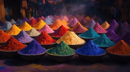 Fototapeta premium A colorful pile of spices in bowls
