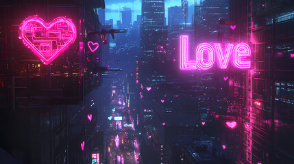 Obraz premium futuristic pink neon heartshaped