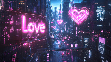 Obraz premium futuristic pink neon heartshaped