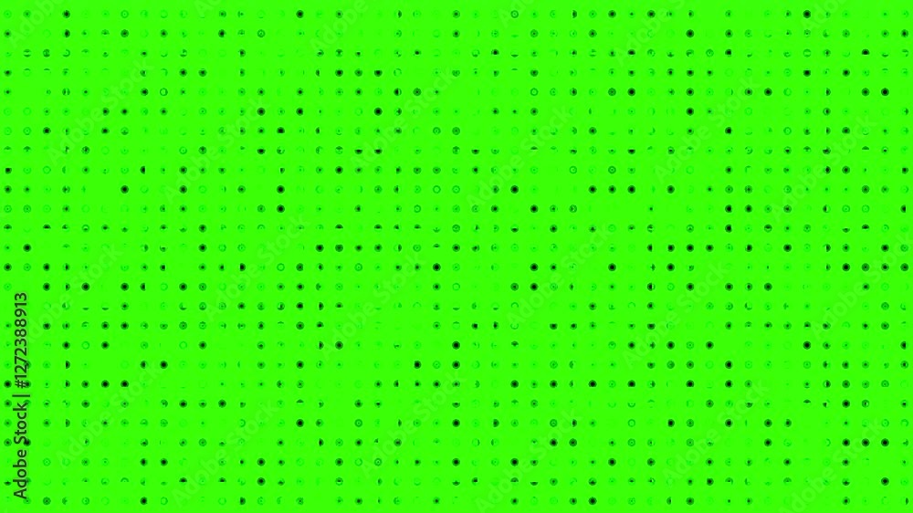 Wall mural 4k green screen halftone dots texture abstract background animation, old film effect, error, coding 