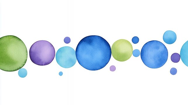 Colorful Watercolor Circles in Shades of Blue, Green, Purple, and Teal on White Background