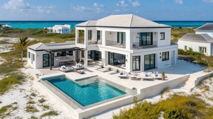 Obraz premium Luxurious Beachfront Home with Private Pool and Ocean View