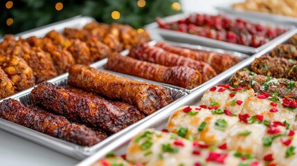Obraz premium Festive food platter, Christmas treats, party snacks, holiday background, catering