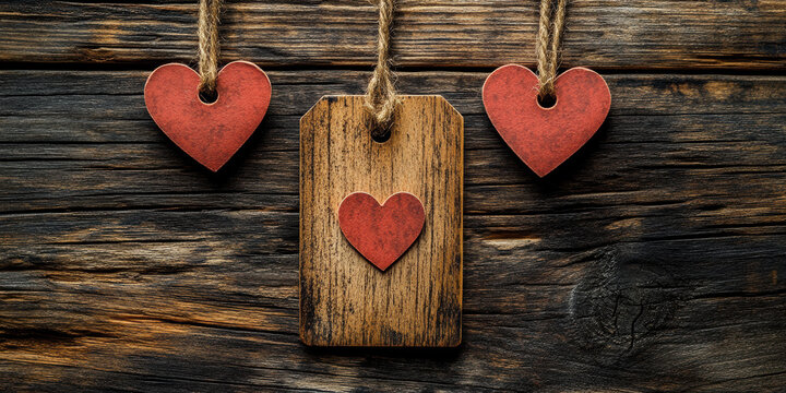 Heartfelt decorations rustic wooden background home decor cozy environment close-up view love concept - Powered by Adobe