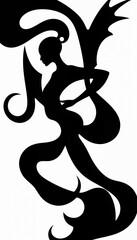 Elegant Black and White Angel Illustration with Scalloped Wings