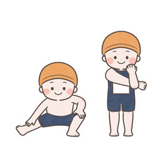 水泳の準備運動をする子供たち