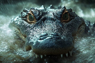 Fototapeta premium Predatory Gaze, A Crocodile's Intense Stare in the Murky Water