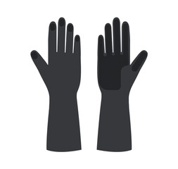 Black rubber cleaning protective Gloves Fashion hand accessory clothing technical illustration garment. Dish wash Vector front palm back view for Men, women, unisex style flat cartoon style isolated