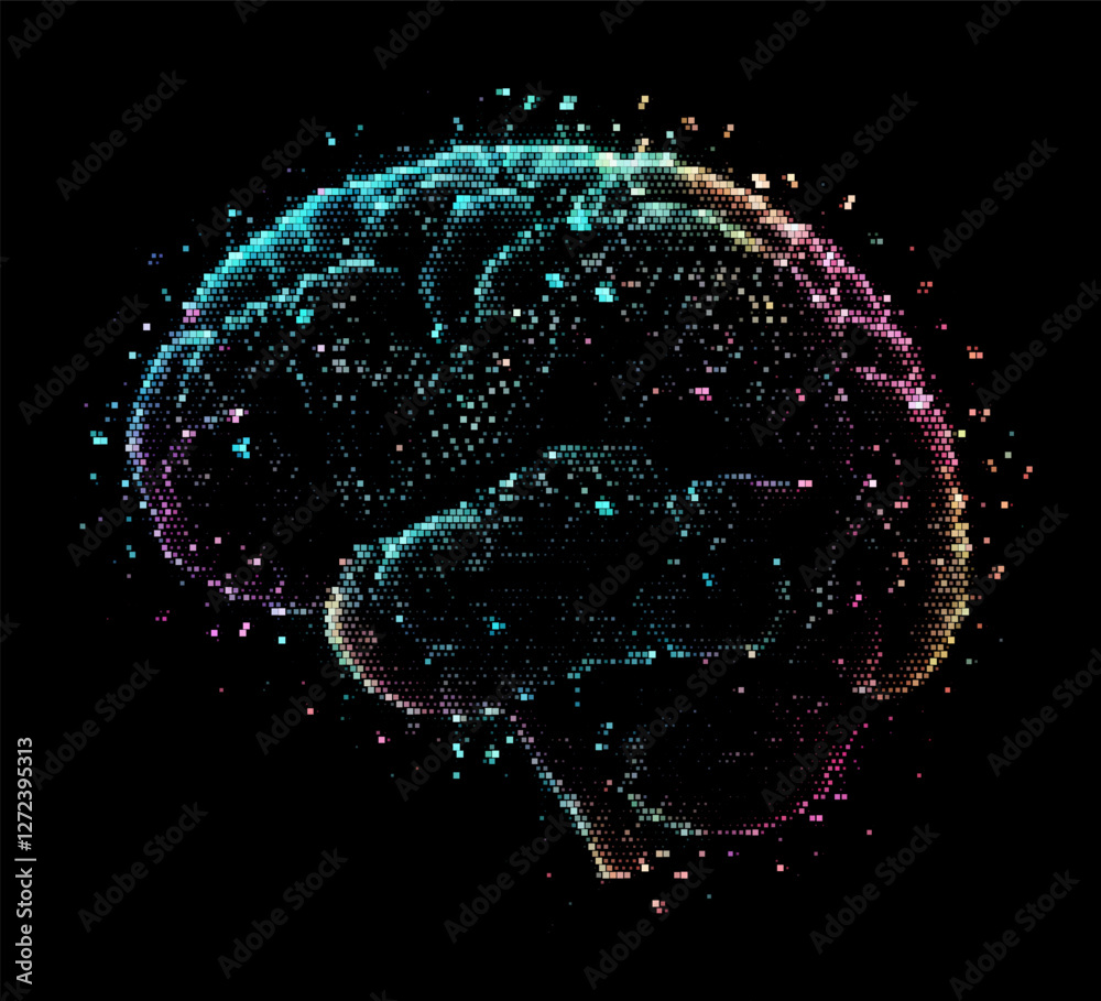 Aufkleber Vector illustration features a multicolored brain composed of dots on a dark background, symbolizing the intersection of technology and creativity with a futuristic and intricate design.