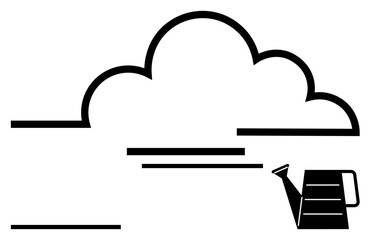 Cloud-shaped outline above horizontal lines with a minimalist watering can. Ideal for sustainable practices, innovation, growth, nurturing, resource management, data storage, abstract line flat