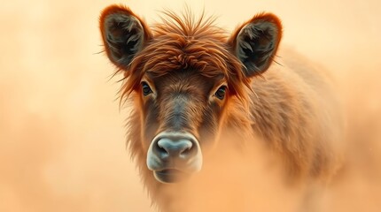 Fototapeta premium Adorable Highland Calf Portrait in Golden Light