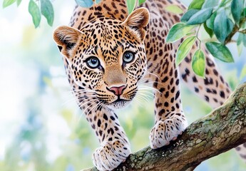 Obraz premium Detailed Leopard Portrait in Nature with Lush Greenery Background