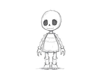 Creepy Cartoon Skeleton Character Sketch with Big Eyes and Spooky Smile
