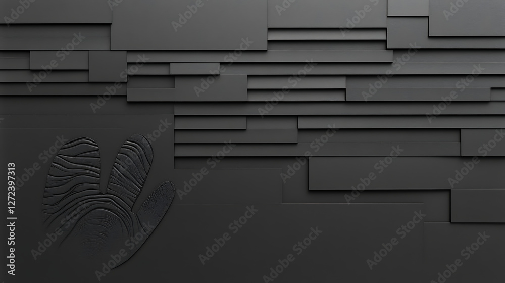 Poster abstract dark hand imprint on textured rectangular patterned monochromatic surface composition.